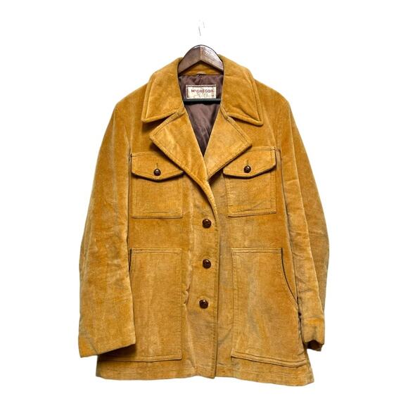 Vintage 70s Mcgregor Camel Tan Corduroy Ribbed Collar Button Jacket 44 Jacket - Picture 1 of 9